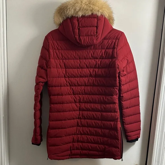 Moose Knuckles Burgundy Puffer Jacket with Fur Hood - Picture 2 of 7
